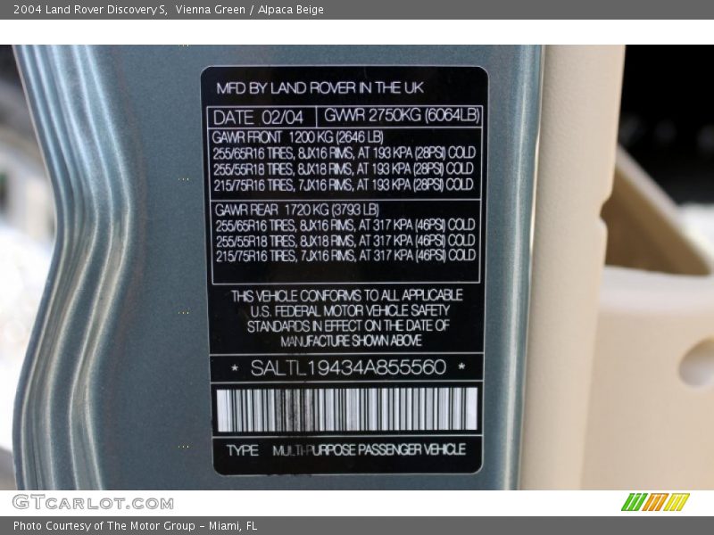 Info Tag of 2004 Discovery S