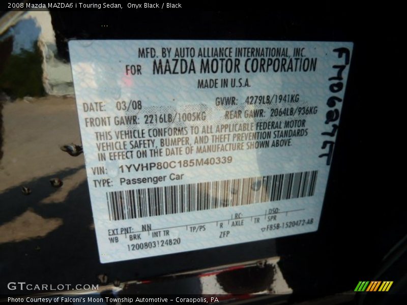 Onyx Black / Black 2008 Mazda MAZDA6 i Touring Sedan