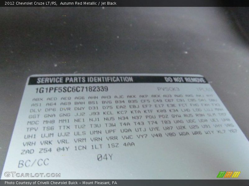 2012 Cruze LT/RS Autumn Red Metallic Color Code 04Y