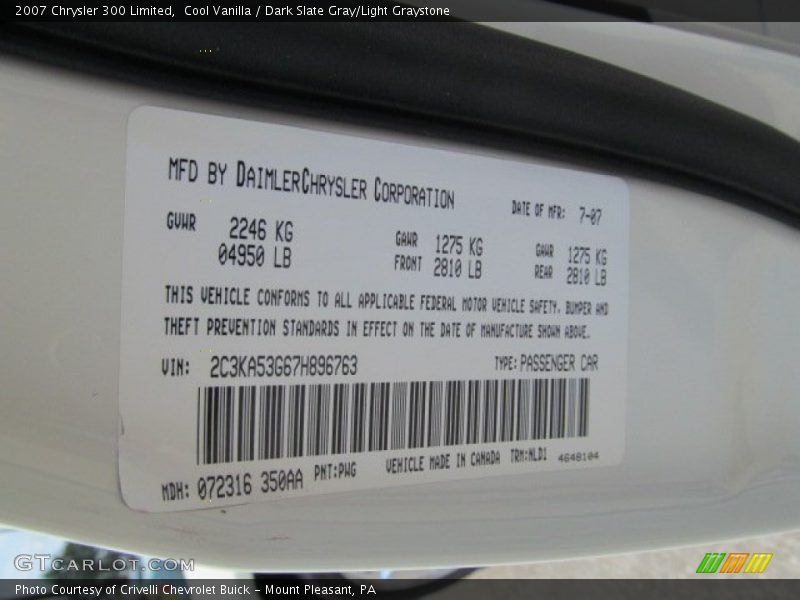 Cool Vanilla / Dark Slate Gray/Light Graystone 2007 Chrysler 300 Limited