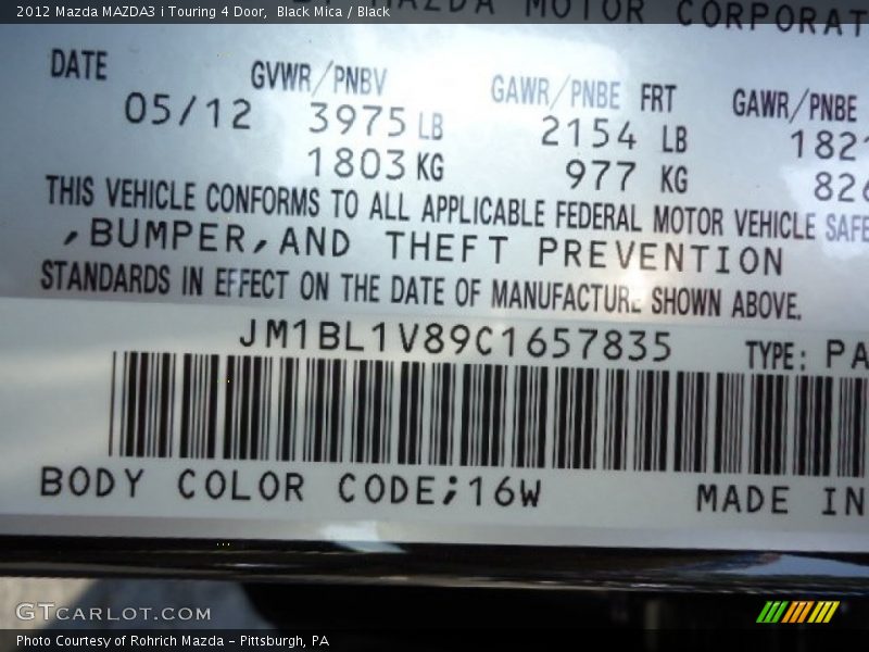 Black Mica / Black 2012 Mazda MAZDA3 i Touring 4 Door