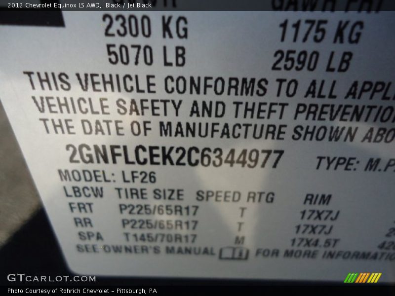 Black / Jet Black 2012 Chevrolet Equinox LS AWD