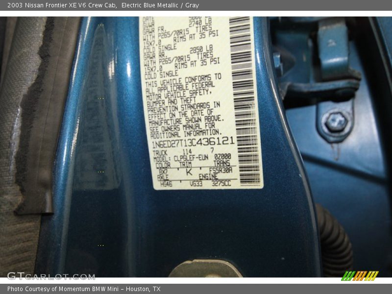 2003 Frontier XE V6 Crew Cab Electric Blue Metallic Color Code BX7