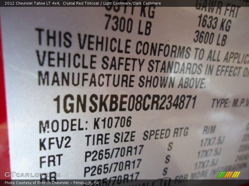 Crystal Red Tintcoat / Light Cashmere/Dark Cashmere 2012 Chevrolet Tahoe LT 4x4