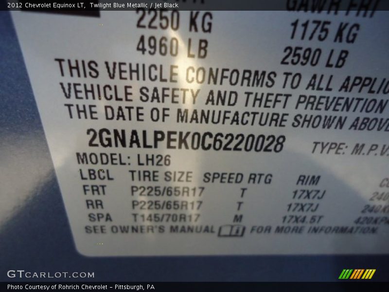 Twilight Blue Metallic / Jet Black 2012 Chevrolet Equinox LT