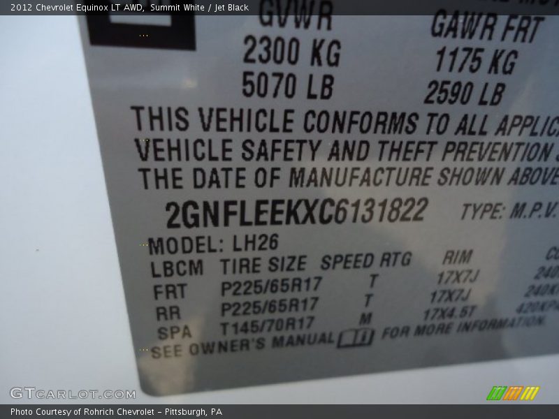 Summit White / Jet Black 2012 Chevrolet Equinox LT AWD