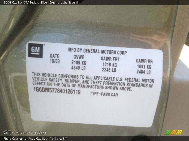 Silver Green / Light Neutral 2004 Cadillac CTS Sedan