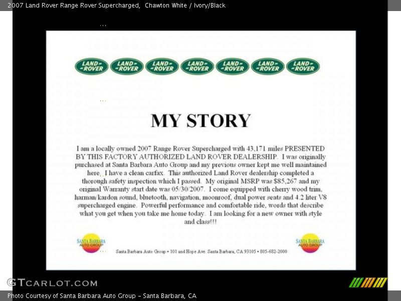 Chawton White / Ivory/Black 2007 Land Rover Range Rover Supercharged