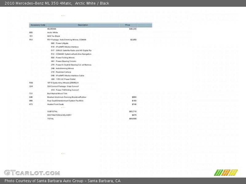Arctic White / Black 2010 Mercedes-Benz ML 350 4Matic