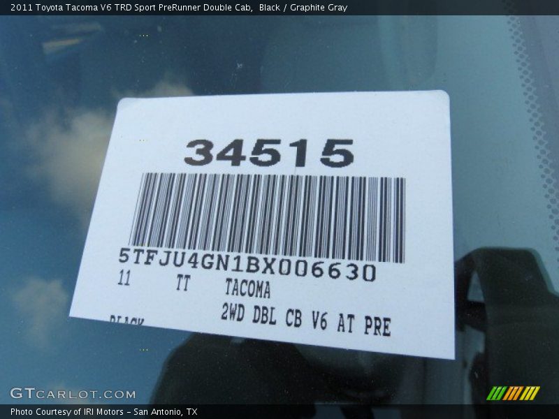 Black / Graphite Gray 2011 Toyota Tacoma V6 TRD Sport PreRunner Double Cab