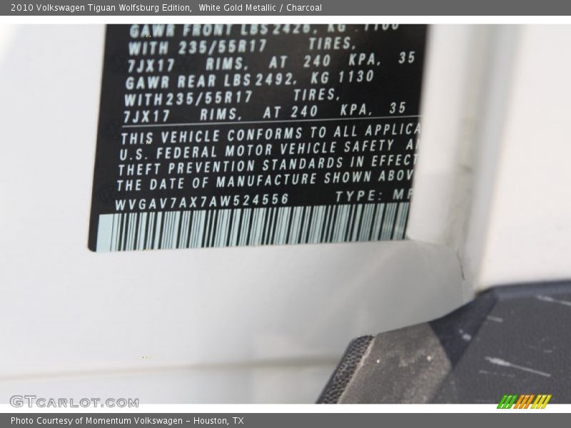 White Gold Metallic / Charcoal 2010 Volkswagen Tiguan Wolfsburg Edition