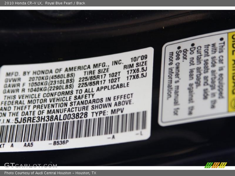 Royal Blue Pearl / Black 2010 Honda CR-V LX