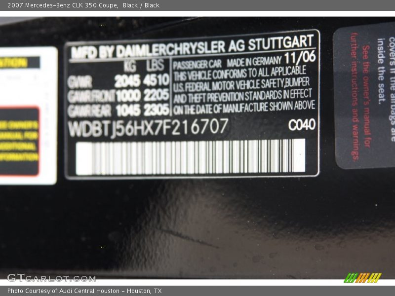 Black / Black 2007 Mercedes-Benz CLK 350 Coupe