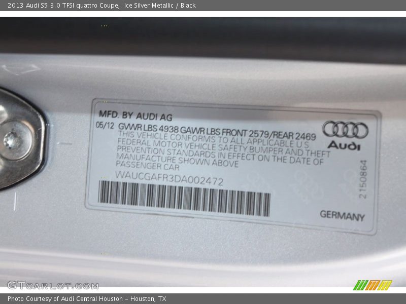 Ice Silver Metallic / Black 2013 Audi S5 3.0 TFSI quattro Coupe