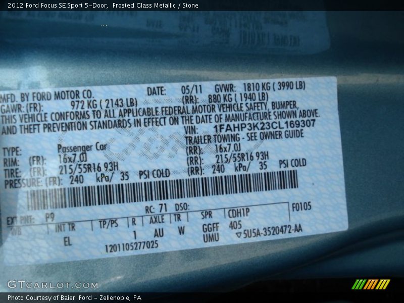 Frosted Glass Metallic / Stone 2012 Ford Focus SE Sport 5-Door