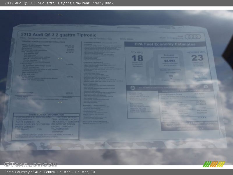  2012 Q5 3.2 FSI quattro Window Sticker
