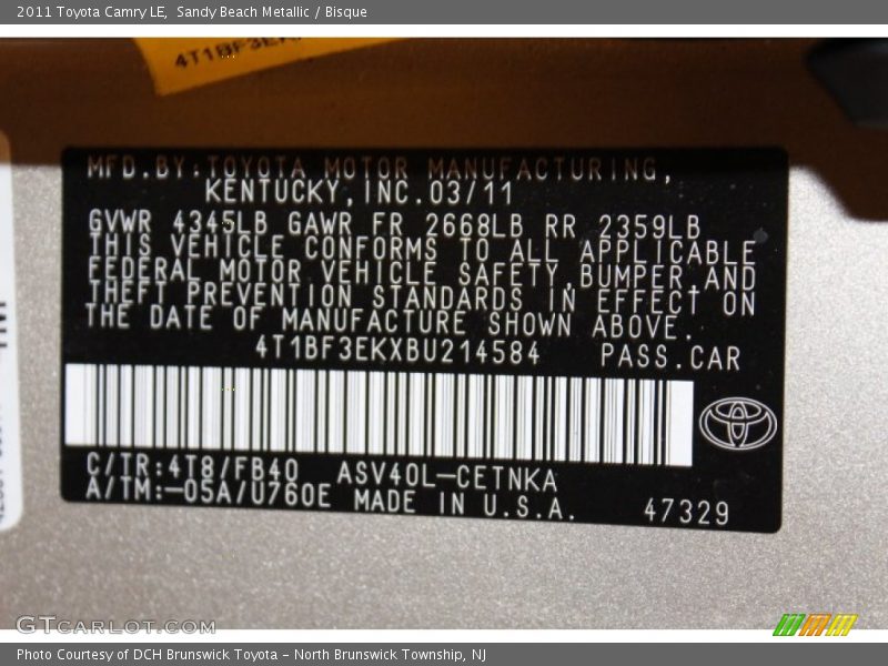 Sandy Beach Metallic / Bisque 2011 Toyota Camry LE