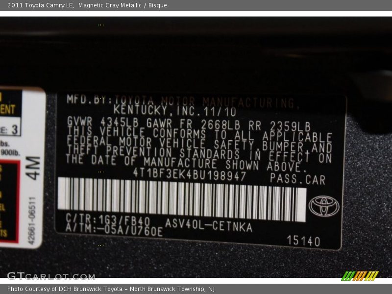 Magnetic Gray Metallic / Bisque 2011 Toyota Camry LE