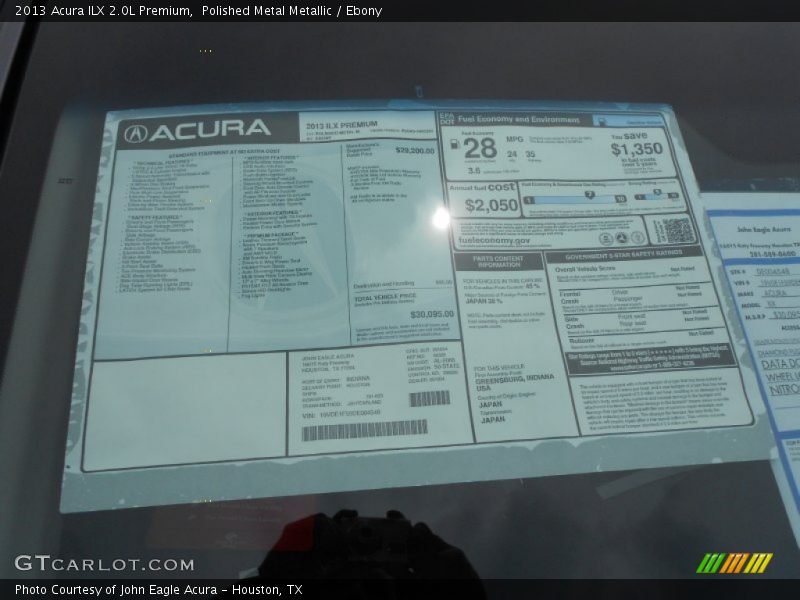  2013 ILX 2.0L Premium Window Sticker