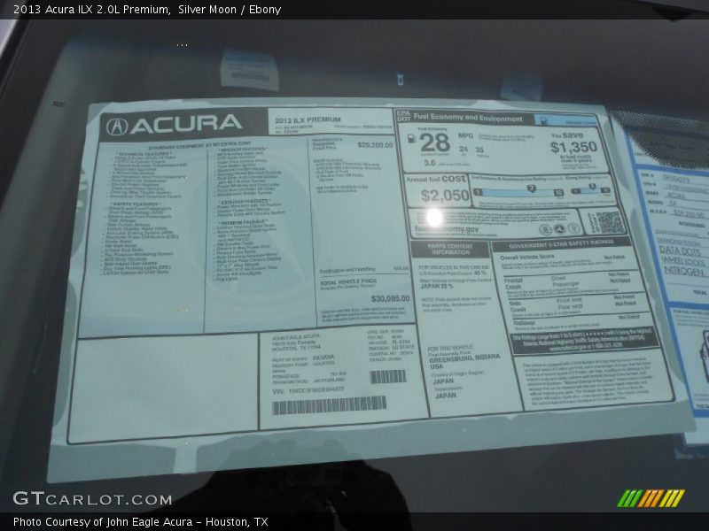  2013 ILX 2.0L Premium Window Sticker