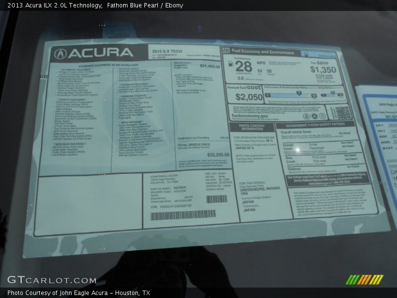 Fathom Blue Pearl / Ebony 2013 Acura ILX 2.0L Technology