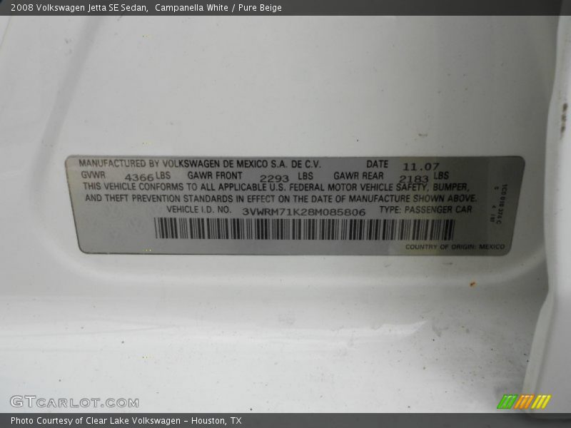 Campanella White / Pure Beige 2008 Volkswagen Jetta SE Sedan