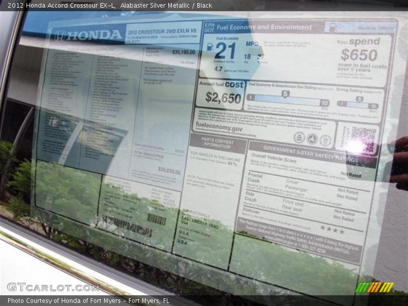  2012 Accord Crosstour EX-L Window Sticker