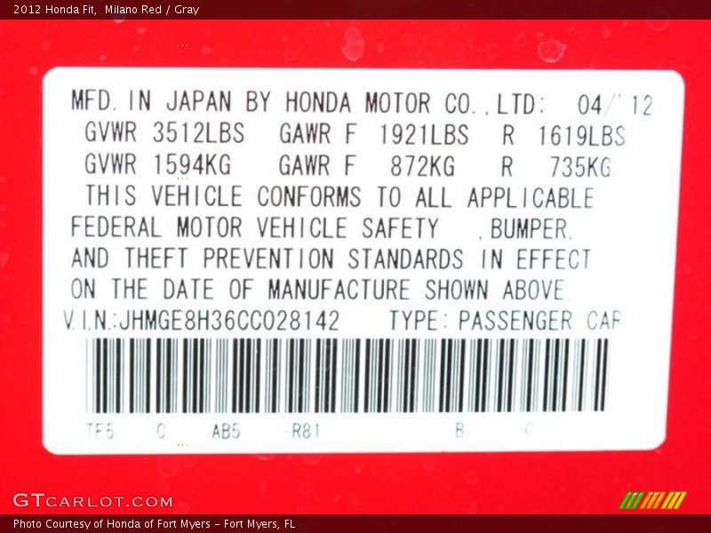 Milano Red / Gray 2012 Honda Fit