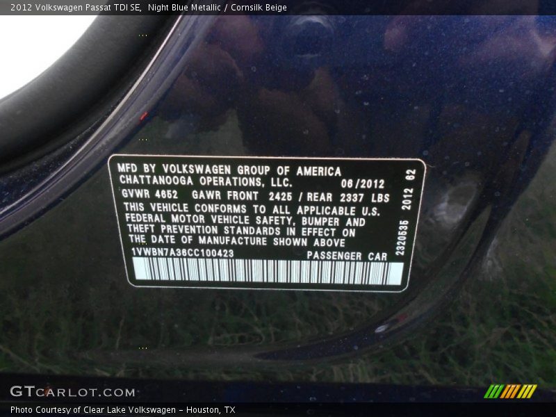 Night Blue Metallic / Cornsilk Beige 2012 Volkswagen Passat TDI SE