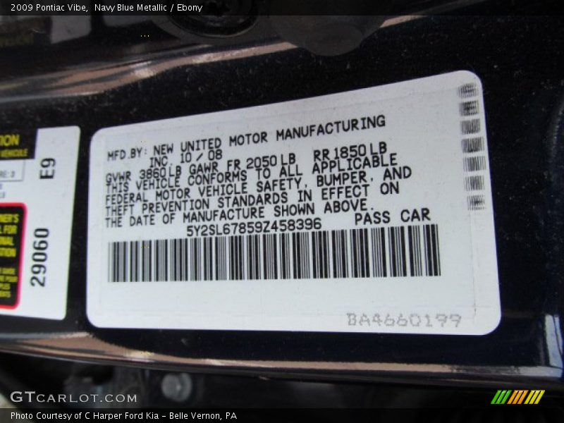 Navy Blue Metallic / Ebony 2009 Pontiac Vibe