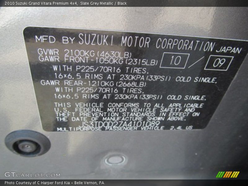 Slate Grey Metallic / Black 2010 Suzuki Grand Vitara Premium 4x4