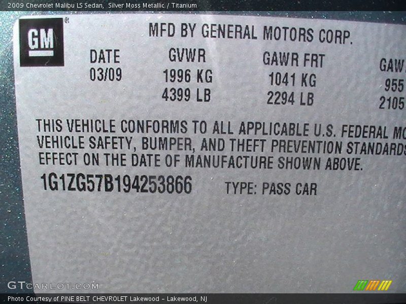 Silver Moss Metallic / Titanium 2009 Chevrolet Malibu LS Sedan