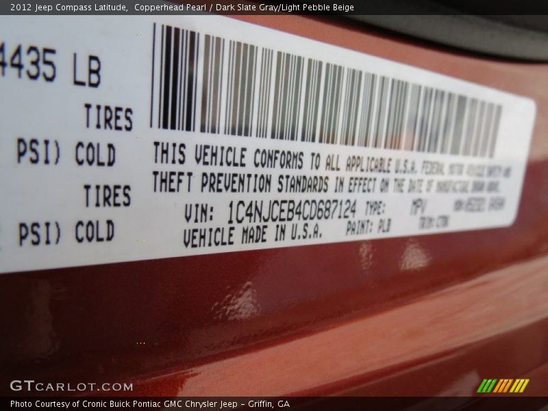 2012 Compass Latitude Copperhead Pearl Color Code PLB