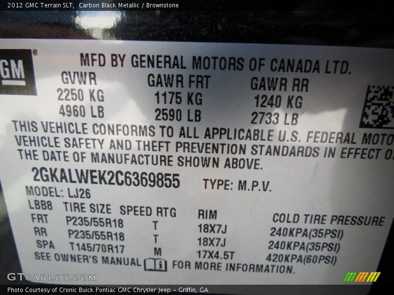 Carbon Black Metallic / Brownstone 2012 GMC Terrain SLT
