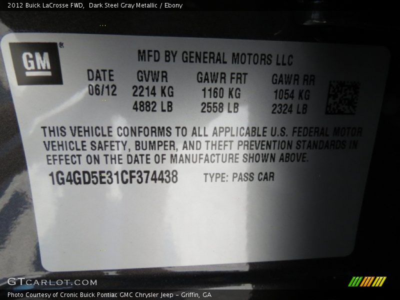Dark Steel Gray Metallic / Ebony 2012 Buick LaCrosse FWD