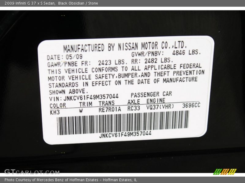 Black Obsidian / Stone 2009 Infiniti G 37 x S Sedan