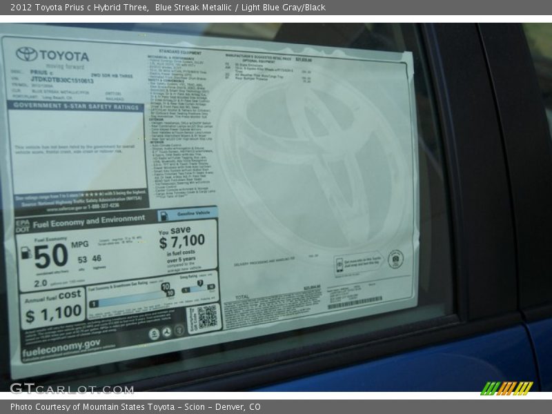  2012 Prius c Hybrid Three Window Sticker