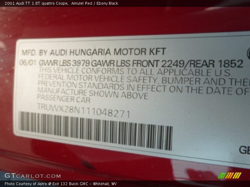 Amulet Red / Ebony Black 2001 Audi TT 1.8T quattro Coupe