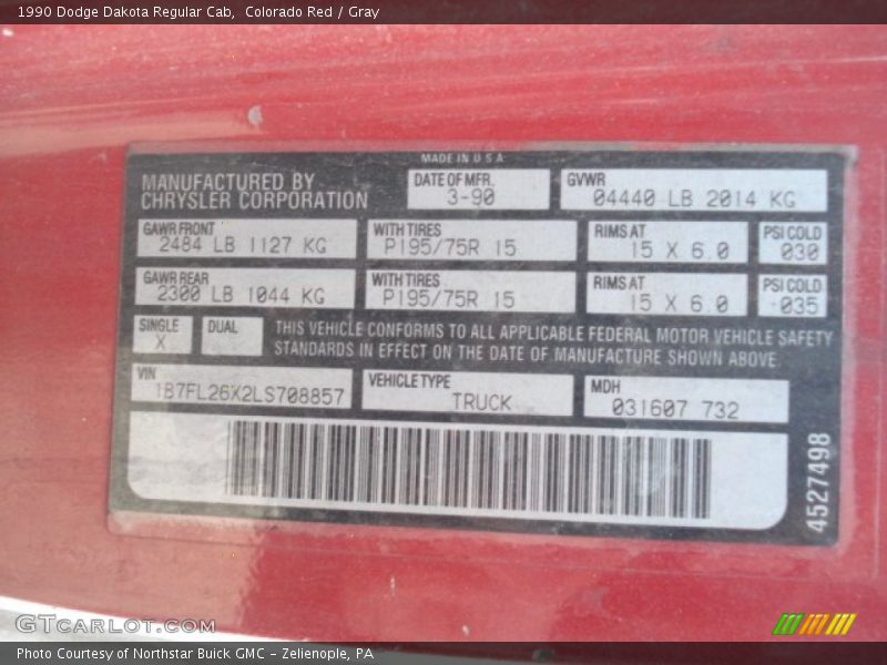Colorado Red / Gray 1990 Dodge Dakota Regular Cab