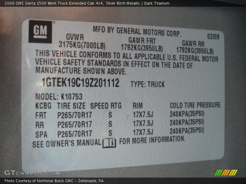 Silver Birch Metallic / Dark Titanium 2009 GMC Sierra 1500 Work Truck Extended Cab 4x4