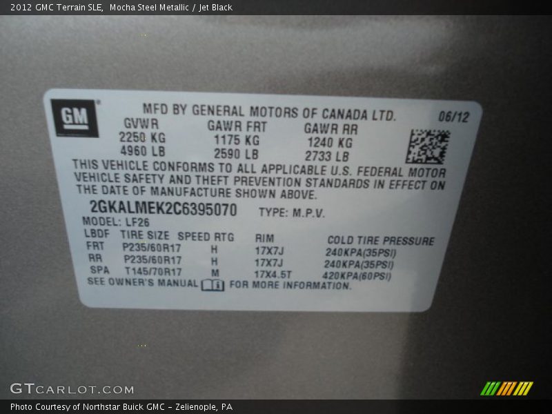 Mocha Steel Metallic / Jet Black 2012 GMC Terrain SLE