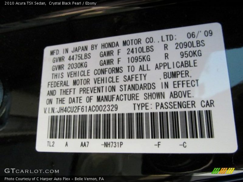 Crystal Black Pearl / Ebony 2010 Acura TSX Sedan
