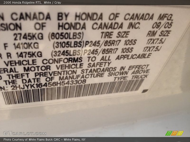 White / Gray 2006 Honda Ridgeline RTS
