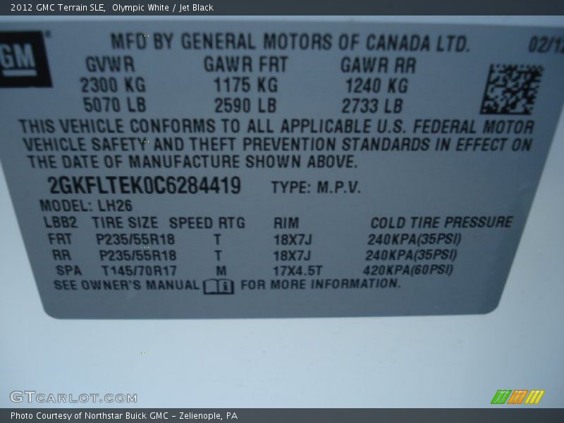 Olympic White / Jet Black 2012 GMC Terrain SLE