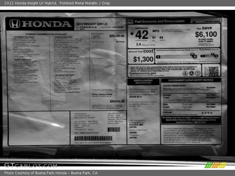  2012 Insight LX Hybrid Window Sticker