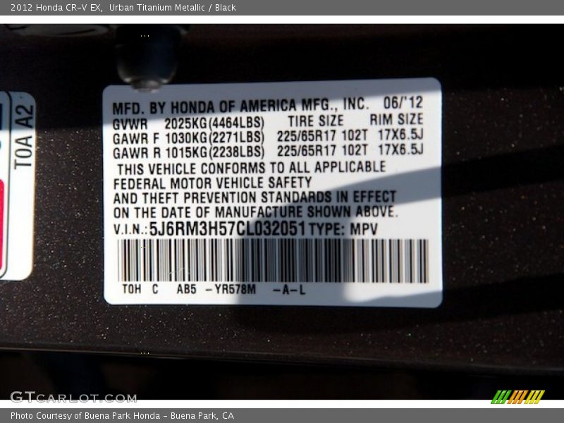 Urban Titanium Metallic / Black 2012 Honda CR-V EX