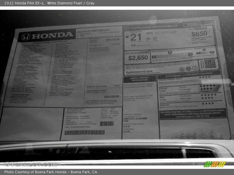 White Diamond Pearl / Gray 2012 Honda Pilot EX-L