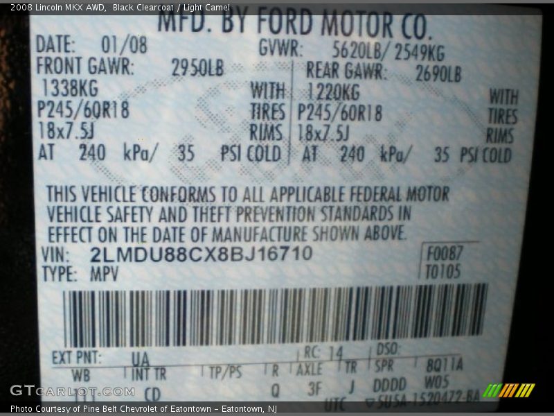 Black Clearcoat / Light Camel 2008 Lincoln MKX AWD