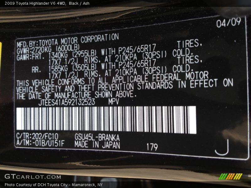 Black / Ash 2009 Toyota Highlander V6 4WD