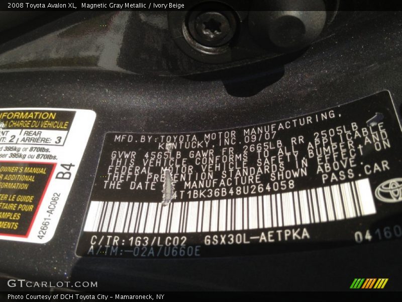 Magnetic Gray Metallic / Ivory Beige 2008 Toyota Avalon XL